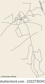 Detailed hand-drawn navigational urban street roads map of the LA ROUVIÈRE COMMUNE of the French city of NÎMES, France with vivid road lines and name tag on solid background