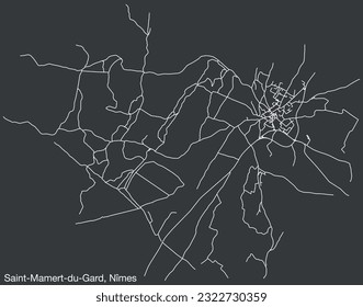 Mapa detallado de las carreteras urbanas de navegación a mano de la COMUNE SAINT-MAMERT-DU-GARD de la ciudad francesa de NÎMES, Francia, con líneas vivas de carretera y etiqueta de nombre en fondo sólido