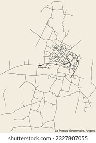 Detailed hand-drawn navigational urban street roads map of the LE PLESSIS-GRAMMOIRE COMMUNE of the French city of ANGERS, France with vivid road lines and name tag on solid background