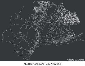 Detaillierte, handgezeichnete Straßenkarte der ANGERS-2 CANTON der französischen Stadt ANGERS, Frankreich mit lebhaften Straßenlinien und Namensschild auf festem Hintergrund