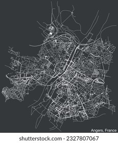 Detailed hand-drawn navigational urban street roads map of the French city of ANGERS, FRANCE with solid road lines and name tag on vintage background