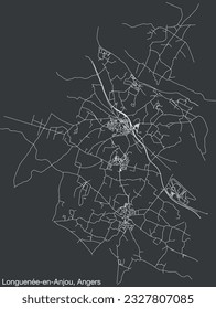 Detailed hand-drawn navigational urban street roads map of the LONGUENÉE-EN-ANJOU COMMUNE of the French city of ANGERS, France with vivid road lines and name tag on solid background