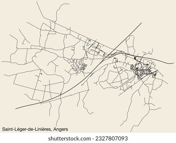 Detailed hand-drawn navigational urban street roads map of the SAINT-LÉGER-DE-LINIÈRES COMMUNE of the French city of ANGERS, France with vivid road lines and name tag on solid background