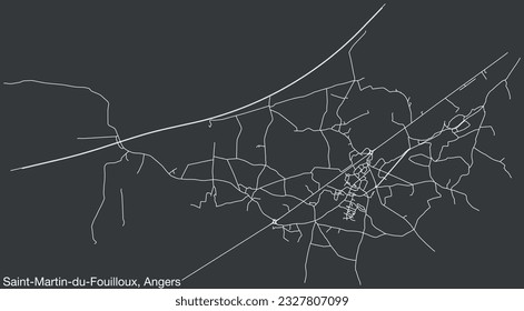 Mapa detallado de las carreteras urbanas de navegación a mano de la COMUNIDAD SAINT-MARTIN-DU-FOUILLOUX de la ciudad francesa de ANGERS, Francia con líneas vivas de carretera y etiqueta de nombre en fondo sólido