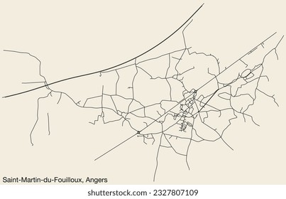 Mapa detallado de las carreteras urbanas de navegación a mano de la COMUNIDAD SAINT-MARTIN-DU-FOUILLOUX de la ciudad francesa de ANGERS, Francia con líneas vivas de carretera y etiqueta de nombre en fondo sólido