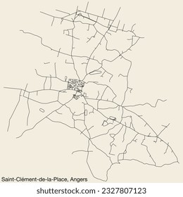 Detailed hand-drawn navigational urban street roads map of the SAINT-CLÉMENT-DE-LA-PLACE COMMUNE of the French city of ANGERS, France with vivid road lines and name tag on solid background