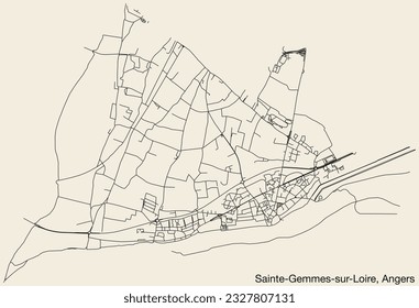 Detailed hand-drawn navigational urban street roads map of the SAINTE-GEMMES-SUR-LOIRE COMMUNE of the French city of ANGERS, France with vivid road lines and name tag on solid background