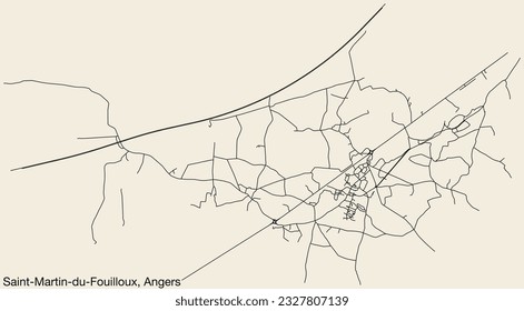 Mapa detallado de las carreteras urbanas de navegación a mano de la COMUNIDAD SAINT-MARTIN-DU-FOUILLOUX de la ciudad francesa de ANGERS, Francia con líneas vivas de carretera y etiqueta de nombre en fondo sólido