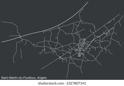 Mapa detallado de las carreteras urbanas de navegación a mano de la COMUNIDAD SAINT-MARTIN-DU-FOUILLOUX de la ciudad francesa de ANGERS, Francia con líneas vivas de carretera y etiqueta de nombre en fondo sólido