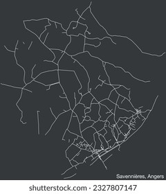 Detailed hand-drawn navigational urban street roads map of the SAVENNIÈRES COMMUNE of the French city of ANGERS, France with vivid road lines and name tag on solid background