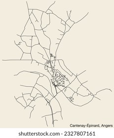Detailed hand-drawn navigational urban street roads map of the CANTENAY-ÉPINARD COMMUNE of the French city of ANGERS, France with vivid road lines and name tag on solid background