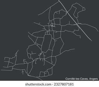 Detailed hand-drawn navigational urban street roads map of the CORNILLÉ-LES-CAVES COMMUNE of the French city of ANGERS, France with vivid road lines and name tag on solid background