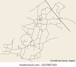 Detailed hand-drawn navigational urban street roads map of the CORNILLÉ-LES-CAVES COMMUNE of the French city of ANGERS, France with vivid road lines and name tag on solid background