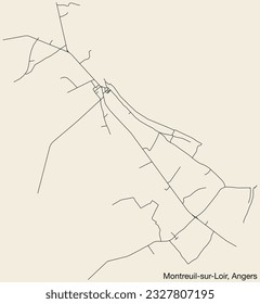 Detailed hand-drawn navigational urban street roads map of the MONTREUIL-SUR-LOIR COMMUNE of the French city of ANGERS, France with vivid road lines and name tag on solid background