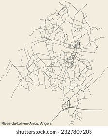 Mapa detallado de las carreteras urbanas de navegación a mano de la COMUNIDAD RIVES-DU-LOIR-EN-ANJOU de la ciudad francesa de ANGERS, Francia con líneas vivas de carretera y etiqueta de nombre en fondo sólido