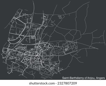 Detailed hand-drawn navigational urban street roads map of the SAINT-BARTHÉLEMY-D'ANJOU COMMUNE of the French city of ANGERS, France with vivid road lines and name tag on solid background