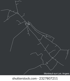 Detailed hand-drawn navigational urban street roads map of the MONTREUIL-SUR-LOIR COMMUNE of the French city of ANGERS, France with vivid road lines and name tag on solid background