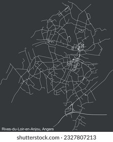 Mapa detallado de las carreteras urbanas de navegación a mano de la COMUNIDAD RIVES-DU-LOIR-EN-ANJOU de la ciudad francesa de ANGERS, Francia con líneas vivas de carretera y etiqueta de nombre en fondo sólido