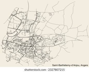 Detailed hand-drawn navigational urban street roads map of the SAINT-BARTHÉLEMY-D'ANJOU COMMUNE of the French city of ANGERS, France with vivid road lines and name tag on solid background
