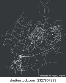Detailed hand-drawn navigational urban street roads map of the VERRIÈRES-EN-ANJOU COMMUNE of the French city of ANGERS, France with vivid road lines and name tag on solid background