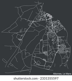 Detailed hand-drawn navigational urban street roads map of the ALLONNES COMMUNE of the French city of LE MANS, France with vivid road lines and name tag on solid background