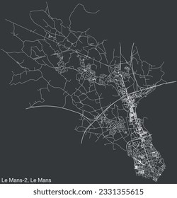 Detailed hand-drawn navigational urban street roads map of the LE MANS-2 CANTON of the French city of LE MANS, France with vivid road lines and name tag on solid background