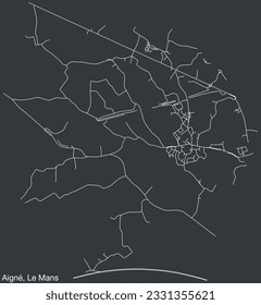 Detailed hand-drawn navigational urban street roads map of the AIGNÉ COMMUNE of the French city of LE MANS, France with vivid road lines and name tag on solid background
