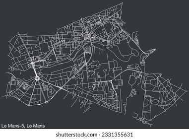 Detaillierte, handgezeichnete Straßenkarte der Stadtstraße LE MANS-5 CANTON der französischen Stadt LE MANS, Frankreich mit lebhaften Straßenlinien und Namensschild auf festem Hintergrund