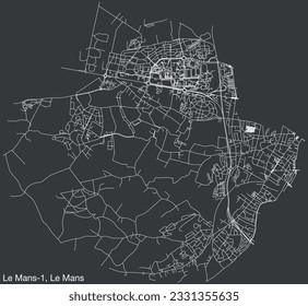 Detaillierte, handgezeichnete Straßenkarte der Stadtstraße LE MANS-1 CANTON der französischen Stadt LE MANS, Frankreich mit lebhaften Straßenlinien und Namensschild auf festem Hintergrund