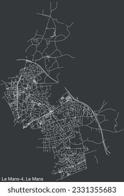 Detailed hand-drawn navigational urban street roads map of the LE MANS-4 CANTON of the French city of LE MANS, France with vivid road lines and name tag on solid background