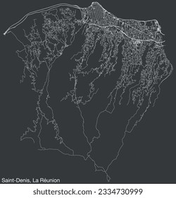 Detailed hand-drawn navigational urban street roads map of the French city of SAINT-DENIS (LA RÉUNION), FRANCE with solid road lines and name tag on vintage background