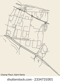 Detailed hand-drawn navigational urban street roads map of the CHAMP-FLEURI QUARTER of the French city of SAINT-DENIS (LA RÉUNION), France with vivid road lines and name tag on solid background