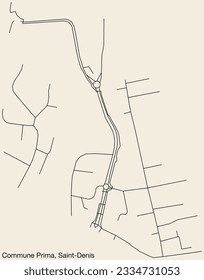 Detailed hand-drawn navigational urban street roads map of the COMMUNE PRIMA QUARTER of the French city of SAINT-DENIS (LA RÉUNION), France with vivid road lines and name tag on solid background