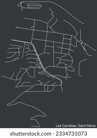 Detailed hand-drawn navigational urban street roads map of the LES CAMÉLIAS QUARTER of the French city of SAINT-DENIS (LA RÉUNION), France with vivid road lines and name tag on solid background