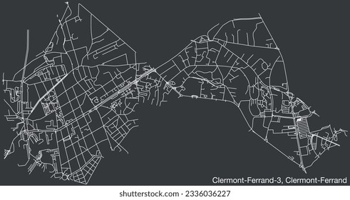 Detailed hand-drawn navigational urban street roads map of the CLERMONT-FERRAND-3 CANTON of the French city of CLERMONT-FERRAND, France with vivid road lines and name tag on solid background