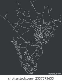 Detailed hand-drawn navigational urban street roads map of the BOHARS COMUNE of the French city of BREST, France with vivid road lines and name tag on solid background