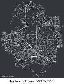 Detailed hand-drawn navigational urban street roads map of the BREST-1 CANTON of the French city of BREST, France with vivid road lines and name tag on solid background