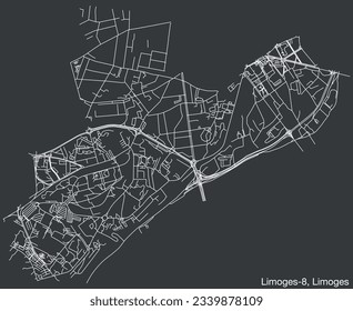 Detailed hand-drawn navigational urban street roads map of the LIMOGES-8 CANTON of the French city of LIMOGES, France with vivid road lines and name tag on solid background