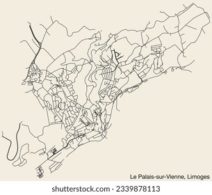 Detailed hand-drawn navigational urban street roads map of the LE PALAIS-SUR-VIENNE COMUNE of the French city of LIMOGES, France with vivid road lines and name tag on solid background