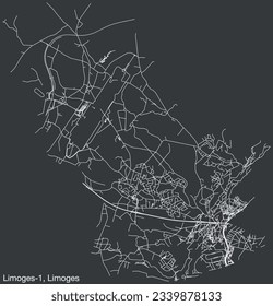 Detailed hand-drawn navigational urban street roads map of the LIMOGES-1 CANTON of the French city of LIMOGES, France with vivid road lines and name tag on solid background