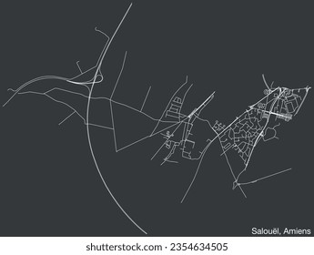 Detailed hand-drawn navigational urban street roads map of the SALOUËL COMMUNE of the French city of AMIENS, France with vivid road lines and name tag on solid background