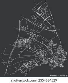 Detailed hand-drawn navigational urban street roads map of the AMIENS-1 CANTON of the French city of AMIENS, France with vivid road lines and name tag on solid background