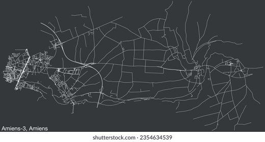 Detailed hand-drawn navigational urban street roads map of the AMIENS-3 CANTON of the French city of AMIENS, France with vivid road lines and name tag on solid background
