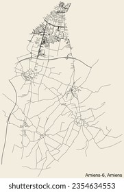 Detailed hand-drawn navigational urban street roads map of the AMIENS-6 CANTON of the French city of AMIENS, France with vivid road lines and name tag on solid background
