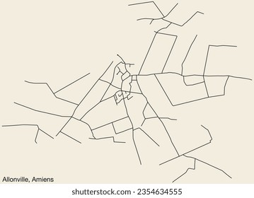 Detailed hand-drawn navigational urban street roads map of the ALLONVILLE COMMUNE of the French city of AMIENS, France with vivid road lines and name tag on solid background