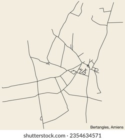 Detailed hand-drawn navigational urban street roads map of the BERTANGLES COMMUNE of the French city of AMIENS, France with vivid road lines and name tag on solid background