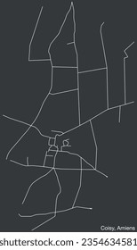 Detailed hand-drawn navigational urban street roads map of the COISY COMMUNE of the French city of AMIENS, France with vivid road lines and name tag on solid background