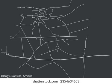 Detailed hand-drawn navigational urban street roads map of the BLANGY-TRONVILLE COMMUNE of the French city of AMIENS, France with vivid road lines and name tag on solid background