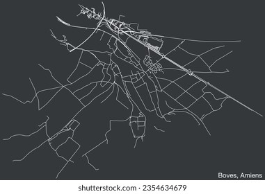 Mapa detallado de las calles urbanas de navegación a mano de la COMUNIDAD BOVES de la ciudad francesa de AMIENS, Francia con líneas vivas de carreteras y nombre en fondo sólido