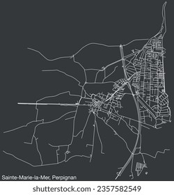 Detailed hand-drawn navigational urban street roads map of the SAINTE-MARIE-LA-MER COMMUNE of the French city of PERPIGNAN, France with vivid road lines and name tag on solid background